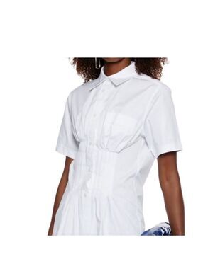 Isabel Marant Gramey Crisp White Cinched Waist Short Sleeve Button Up top 10 NWT